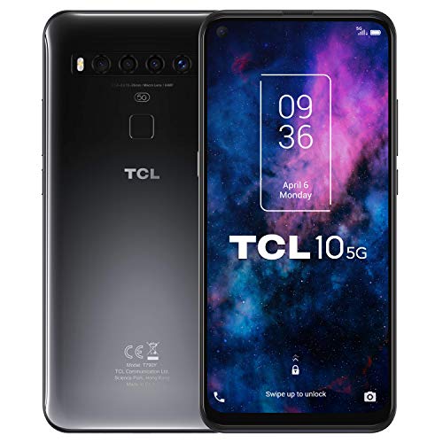 TCL 10 5G - Smartphone de 6.53" FHD+ con NXTVISION (Qualcomm 765G 5G, 6GB/128GB Ampliable MicroSD, Cámaras de 64MP+8MP+5MP+2MP, Batería 4500mAh, Android 10) Color Gris