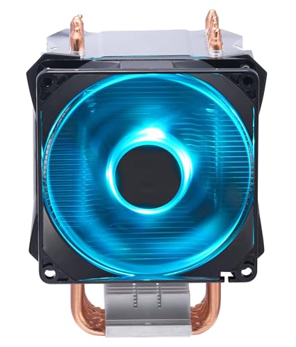 Amazon Basics Ventilador de refrigeración para ordenador con tecnología Cooler Master, enfriador de aire para CPU, 4 tubos de calor, LED RGB PWM, aletas de aluminio