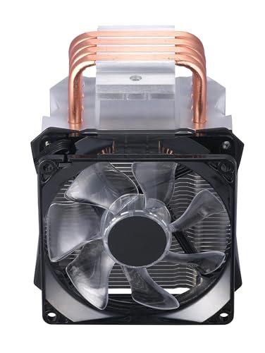 Amazon Basics Ventilador de refrigeración para ordenador con tecnología Cooler Master, enfriador de aire para CPU, 4 tubos de calor, LED RGB PWM, aletas de aluminio