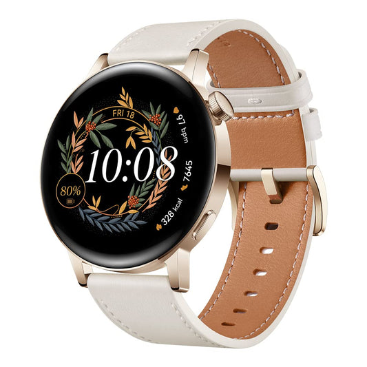 HUAWEI Watch GT 3 42 mm Smartwatch, Reloj Deportivo, con monitorización SpO2, con Pantalla Grande, Entrenamiento, Reloj Inteligente, Versión Española， Dorado, Correa de Cuero Blanco