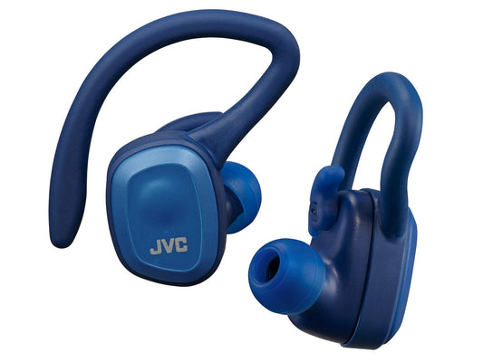 JVC Auriculares Bluetooth HA-ET45T True Wireless, Micrófono y Clip Desmontable. Máxima Adaptabilidad, Agarre y Resistencia. Batería 14h, Color Azul
