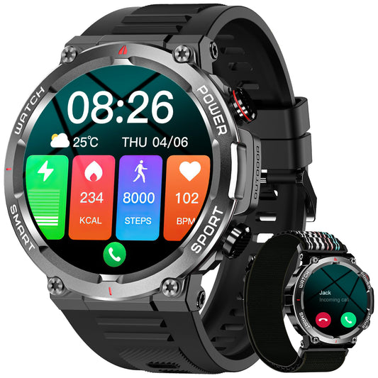 Blackview Reloj Inteligente Hombre - Llamadas Bluetooth, 1,39" Smartwatch con Pulsómetro/Oxímetro (SpO2)/Monitor de Sueño/Podómetro, 100 Modos Deportivos Pulsera Actividad para Android iOS (2 Correas)